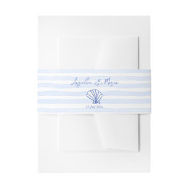 シーシェルの青い波状縁どビーチ結婚式 招待状ベリーバンド