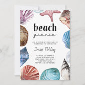 シーシェルウォーターカラービーチピクニック誕生日 招待状 (正面)