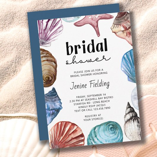 シーシェルウォーターカラーブライダルシャワー 招待状