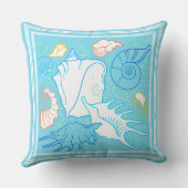 シーシェルオンブライトブルーホワイトトリム装飾用クッション クッション (裏面)