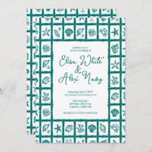 シーシェルグリッドビーチ結婚式グリーンカスタムQRコード