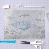 シーシェルグレーブルーヴィンテージアンティークビーチエフェメラ 薄葉紙 (クラフト)