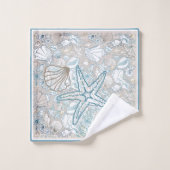 シーシェルシーンとトープ背景浴用タオル バスタオルセット (ウォッシュタオル)