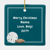 シーシェルスクリスマスフォトオーナメントシーブルー セラミックオーナメント (裏面)