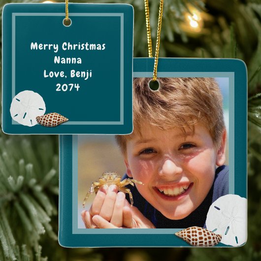 シーシェルスクリスマスフォトオーナメントシーブルー セラミックオーナメント