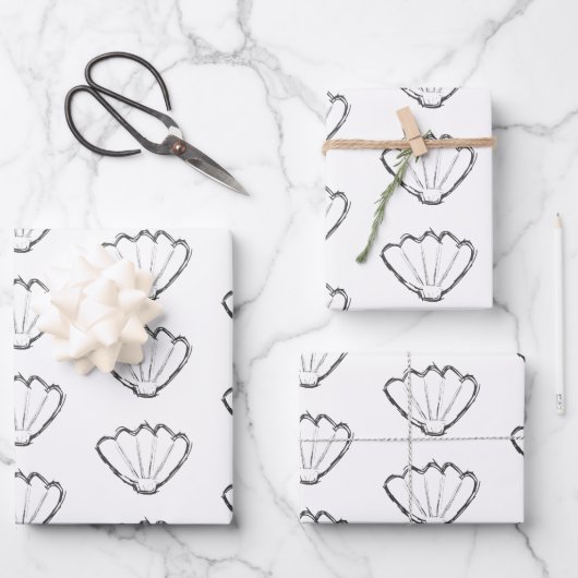 シーシェルスケッチスケッチパターン ラッピングペーパーシート (正面)