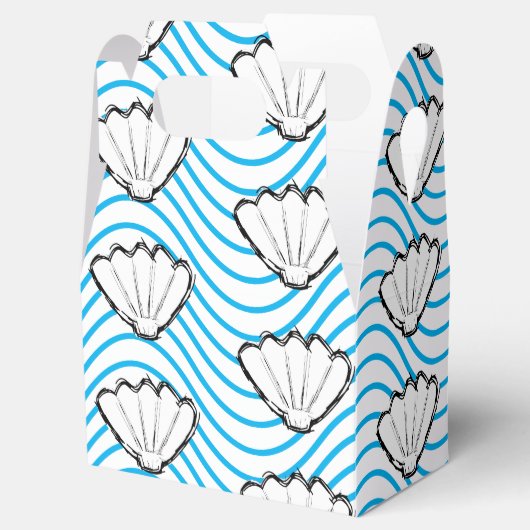 シーシェルスケッチ白と青の波パターン フェイバーボックス (オープン)