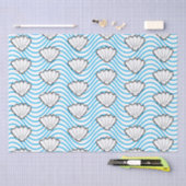 シーシェルスケッチ白と青の波パターン 薄葉紙 (クラフト)