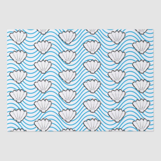 シーシェルスケッチ白と青の波パターン 薄葉紙 (正面)