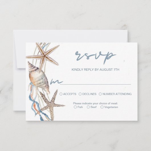 シーシェルスターフィッシュビーチ結婚式の食事の選択 出欠カード (正面)