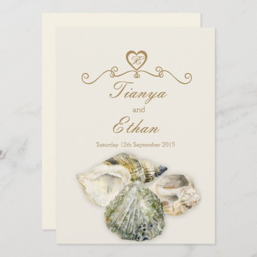 シーシェルズアート結婚式招待状アイボリークリーム 招待状 (正面/裏面)