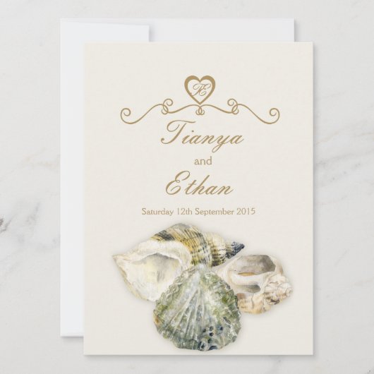 シーシェルズアート結婚式招待状アイボリークリーム 招待状 (正面)