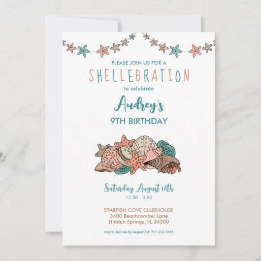 シーシェルズガールズビーチ誕生日 招待状 (正面)