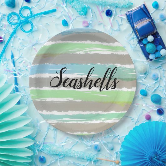 シーシェルズグレーグリーンブルーウォーターストライプカラー ペーパープレート (パーティー)