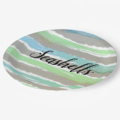 シーシェルズグレーグリーンブルーウォーターストライプカラー ペーパープレート (アングル)