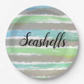 シーシェルズグレーグリーンブルーウォーターストライプカラー ペーパープレート (正面)