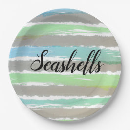シーシェルズグレーグリーンブルーウォーターストライプカラー ペーパープレート
