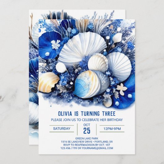 シーシェルズバイザシーショアボーイ誕生日招待状 招待状 (正面/裏面)