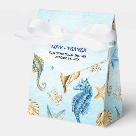 シーシェルズパターンビーチブライダルシャワー フェイバーボックス (正面サイド)