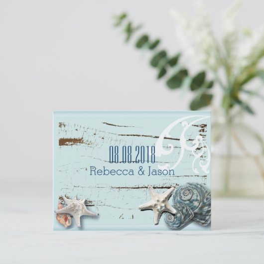 シーシェルズビーチウェディング・Save the Date 案内ポストカード (スタンド正面)
