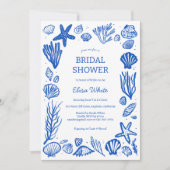 シーシェルズフレームブライダルシャワーブルービーチカスタム 招待状 (正面)