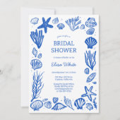 シーシェルズフレームブライダルシャワーブルービーチカスタムQR 招待状 (正面)