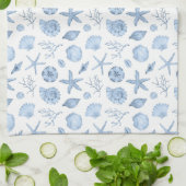 シーシェルズブルーウォーターカラーシーショアパーティー キッチンタオル (折り畳み)