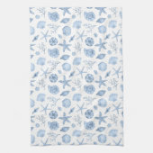 シーシェルズブルーウォーターカラーシーショアパーティー キッチンタオル (縦)