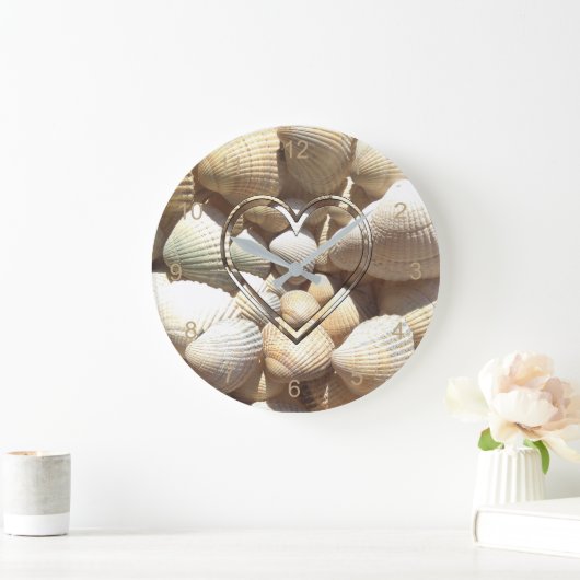 シーシェルズ写真ビーチライフシーシェルズハート ラージ壁時計 (ホーム)