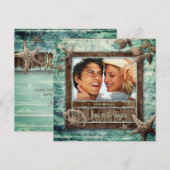 シーシェルズ ビーチ ウェディング グリーン インビテーション (正面/裏面)