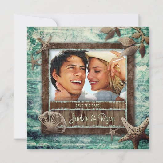 シーシェルズ ビーチ ウェディング グリーン インビテーション (正面)