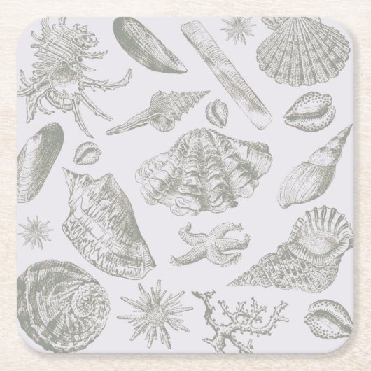 シーシェルソフトアンティークアートビーチシェル スクエアペーパーコースター (正面)