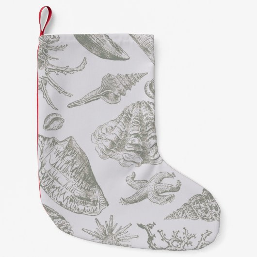 シーシェルソフトアンティークアートビーチシェル スモールクリスマスストッキング (正面)