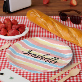 シーシェルタイポグラフィピンクイエローブルーウォーター色 ペーパープレート