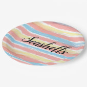 シーシェルタイポグラフィピンクイエローブルーウォーター色 ペーパープレート (アングル)