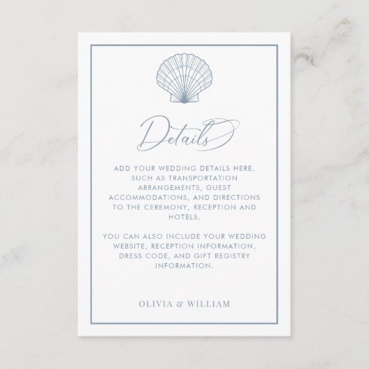 シーシェルダスティーブルービーチ結婚式詳細 エンクロージャーカード (正面)