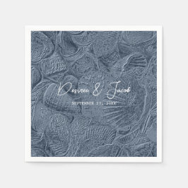 シーシェルダークダスティブルーコーストモダンビーチ スタンダードカクテルナプキン