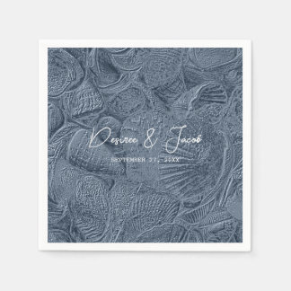 シーシェルダークダスティブルーコーストモダンビーチ スタンダードカクテルナプキン