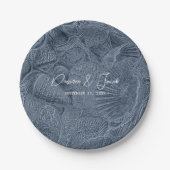 シーシェルダークダスティブルーコーストモダンビーチ ペーパープレート (正面)