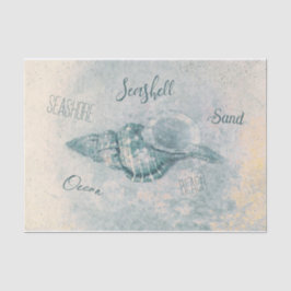 シーシェルティール（緑がかった色）ベージュヴィンテージ海スクリプト 薄葉紙