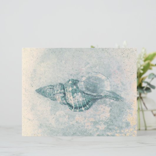 シーシェルティール（緑がかった色）ベージュヴィンテージ海ビーチテクスチャ (スタンド正面)