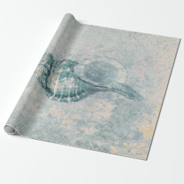 シーシェルティール(緑がかった色)ベージュヴィンテージ海ビーチテクスチャ ラッピングペーパー