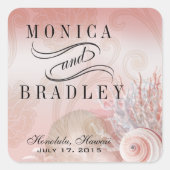 シーシェルドリームズビーチ結婚式ピンク スクエアシール (正面)