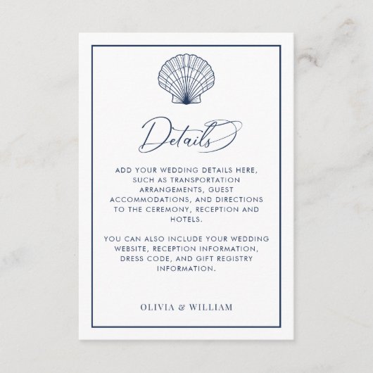 シーシェルネイビーブルービーチ結婚式詳細 エンクロージャーカード (正面)