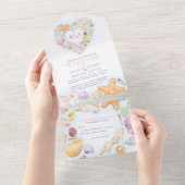 シーシェルハート水彩ビーチ結婚式 オールインワン招待状 (貼ってはがせる)