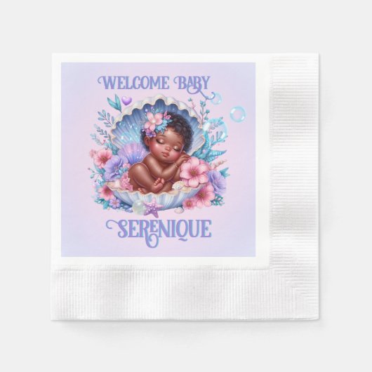 シーシェルパステルで眠っている民族赤子の少女 縁ありカクテルナプキン (正面)