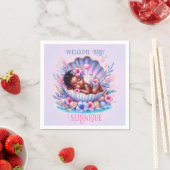 シーシェルパステルのアフリカ系アメリカ人ベビーガール スタンダードカクテルナプキン (インサイチュ)