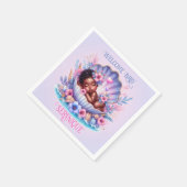 シーシェルパステルのアフリカ系アメリカ人ベビーガール スタンダードカクテルナプキン (角)