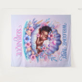 シーシェルパステルのアフリカ系アメリカ人ベビーガール タペストリー (正面(横))