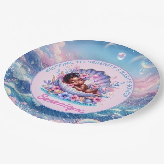 シーシェルパステルのアフリカ系アメリカ人ベビーガール ペーパープレート (アングル)